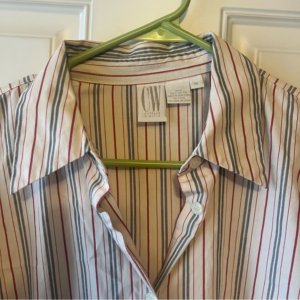 Classic Striped Button-Down Blouse - Multi-Color - Picture 2 of 4